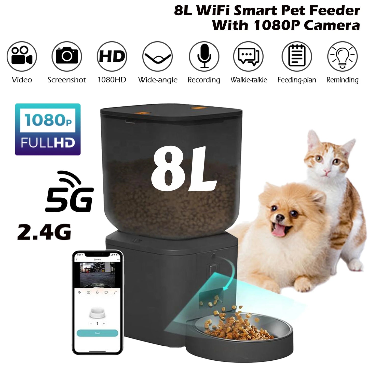 8L Automatic Pet Feeder With 1080p Camera Video and WiFi Control