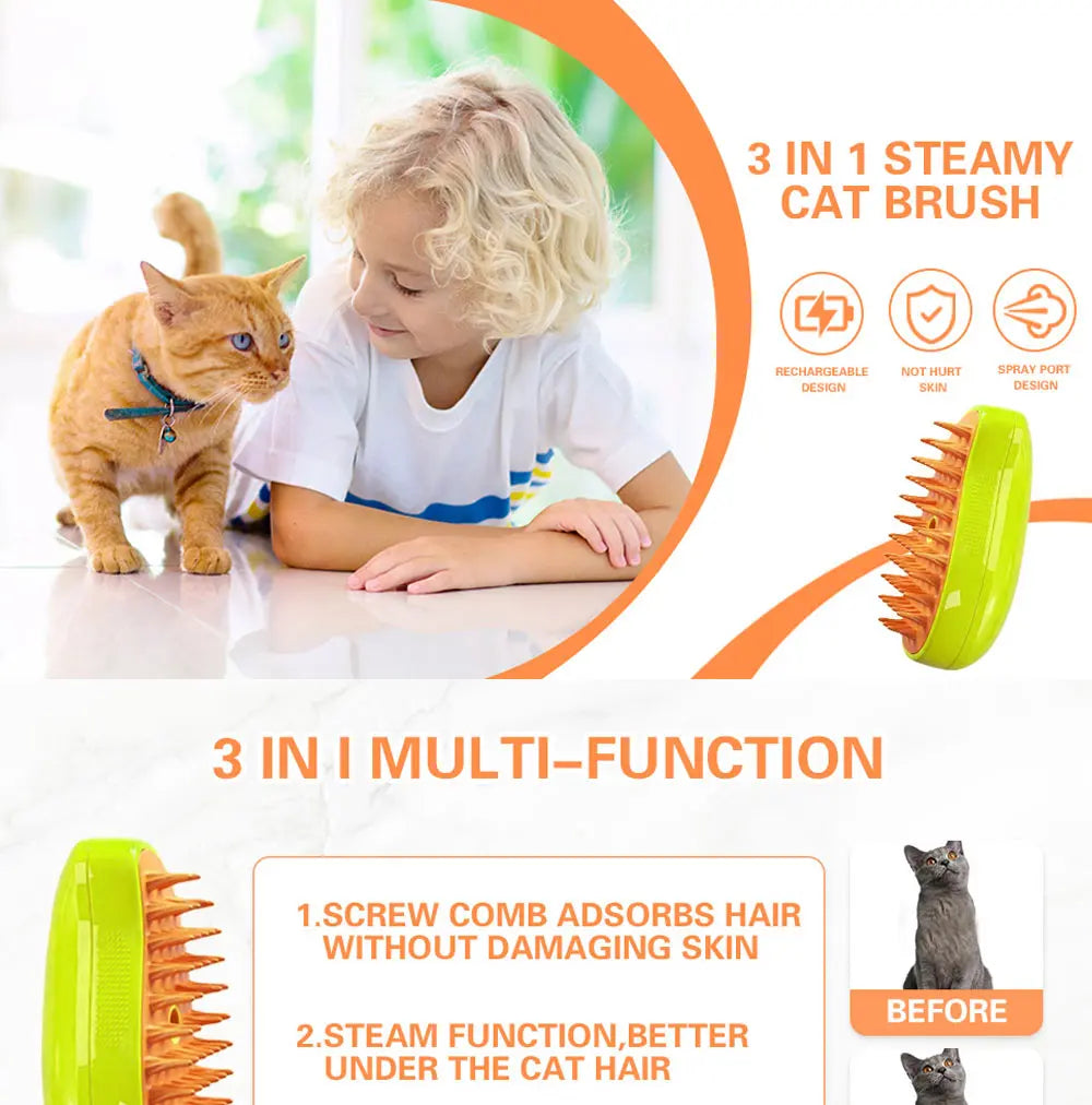 Steam Sprayer Electric Brush for Massaging and Grooming (Cat - Dog)