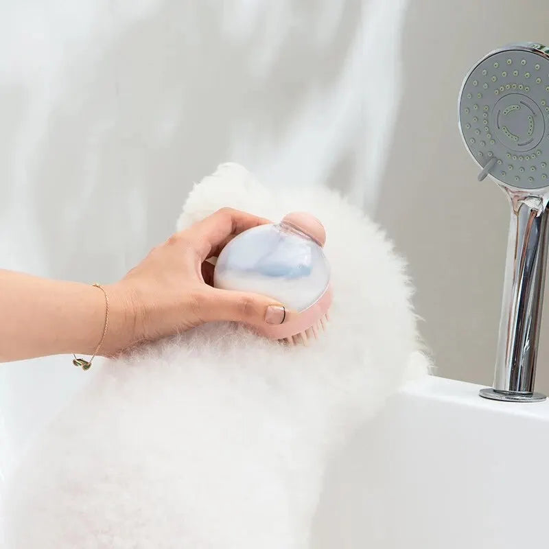 Pet Bath Brush With Shampoo Dispenser