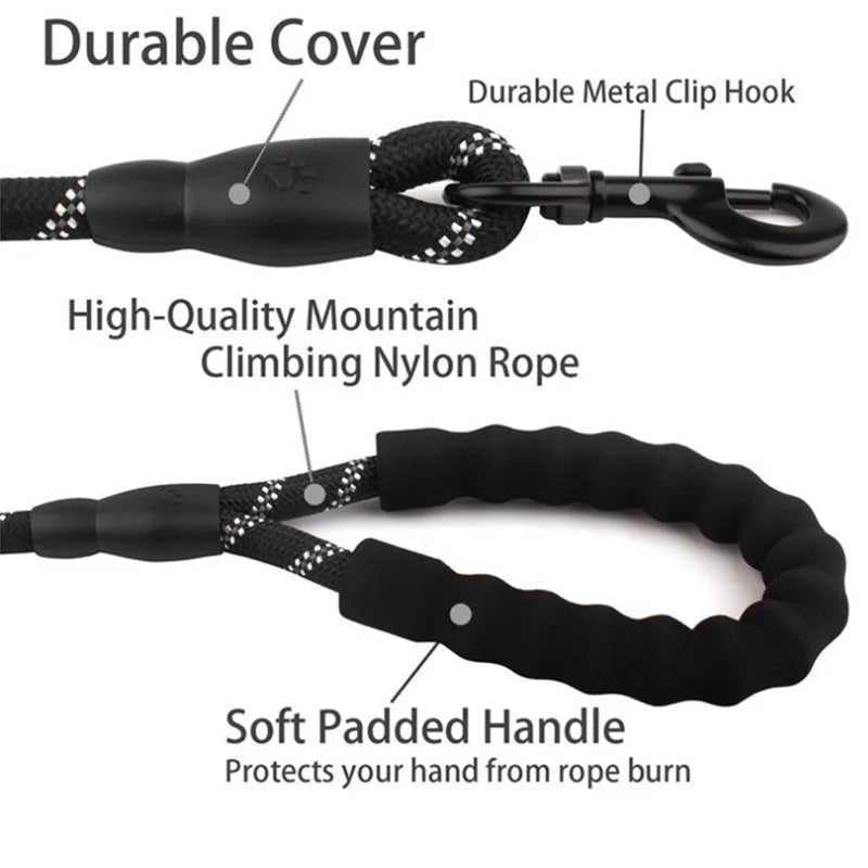 Reflective Nylon Dog Leash with Comfortable Padded Handle