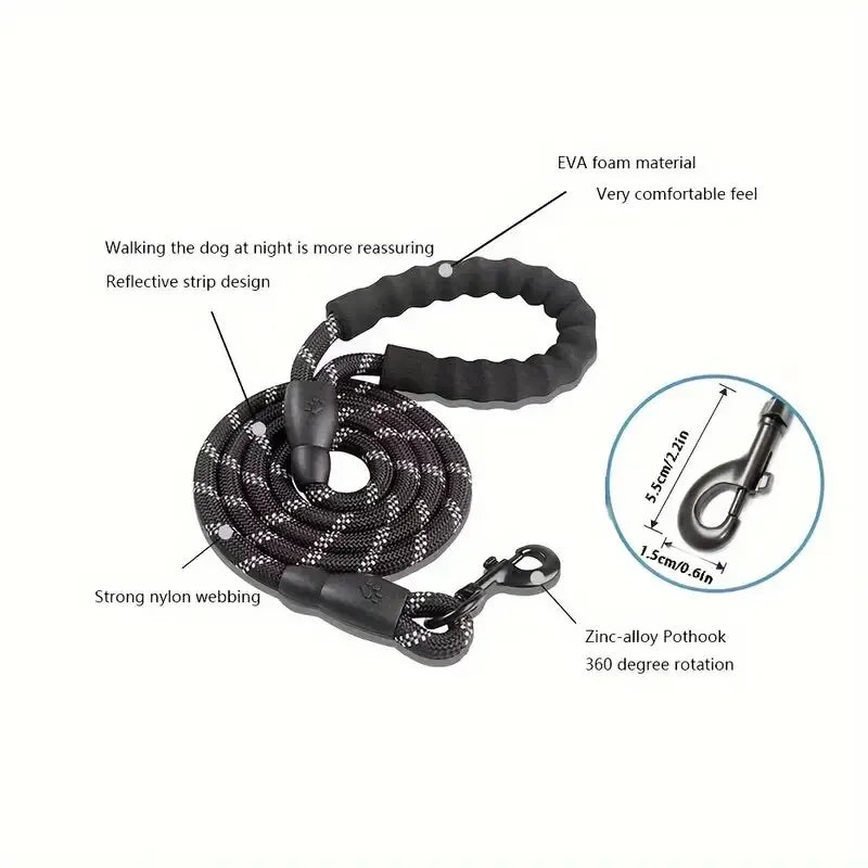 Reflective Nylon Dog Leash with Comfortable Padded Handle