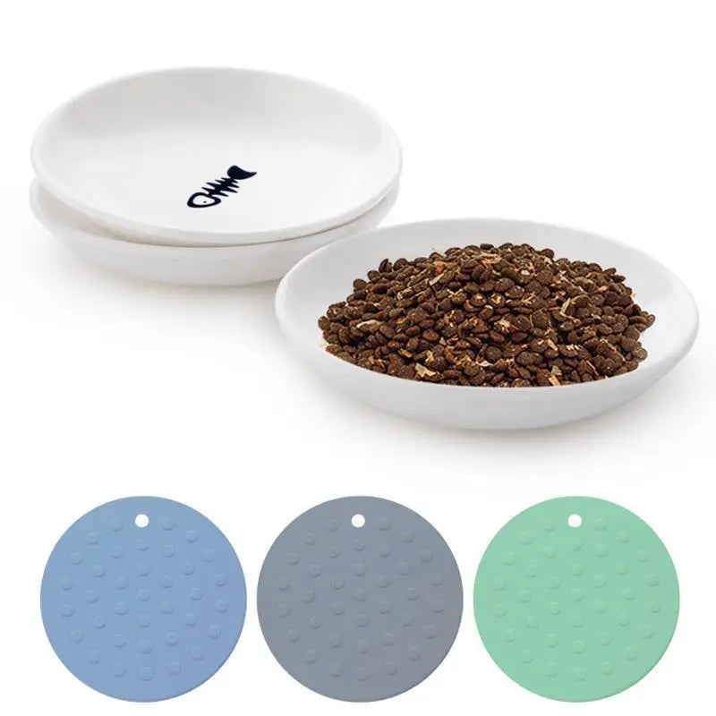 Ceramic 6-Pieces Set Pet Food Bowls and Mats