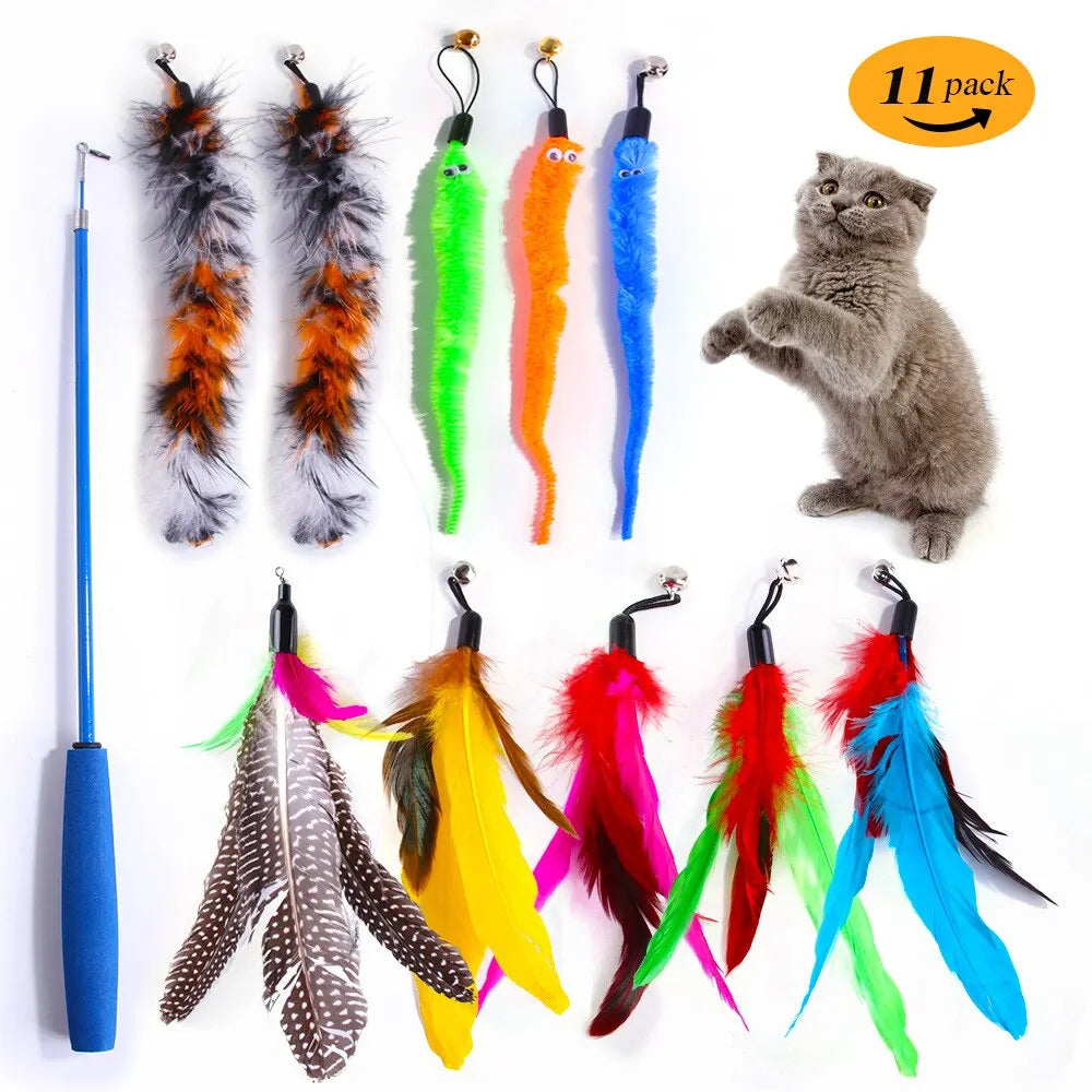 11-Piece Cat Feather Toy Set