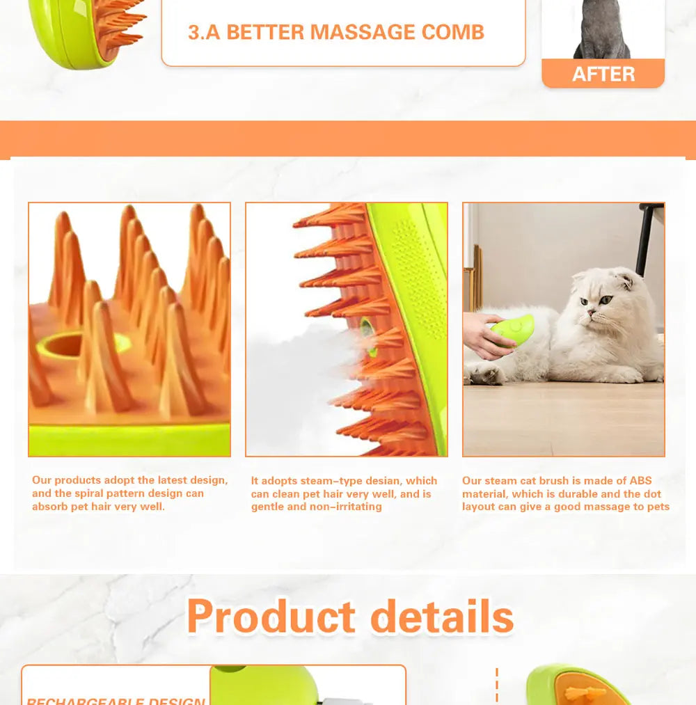 Steam Sprayer Electric Brush for Massaging and Grooming (Cat - Dog)